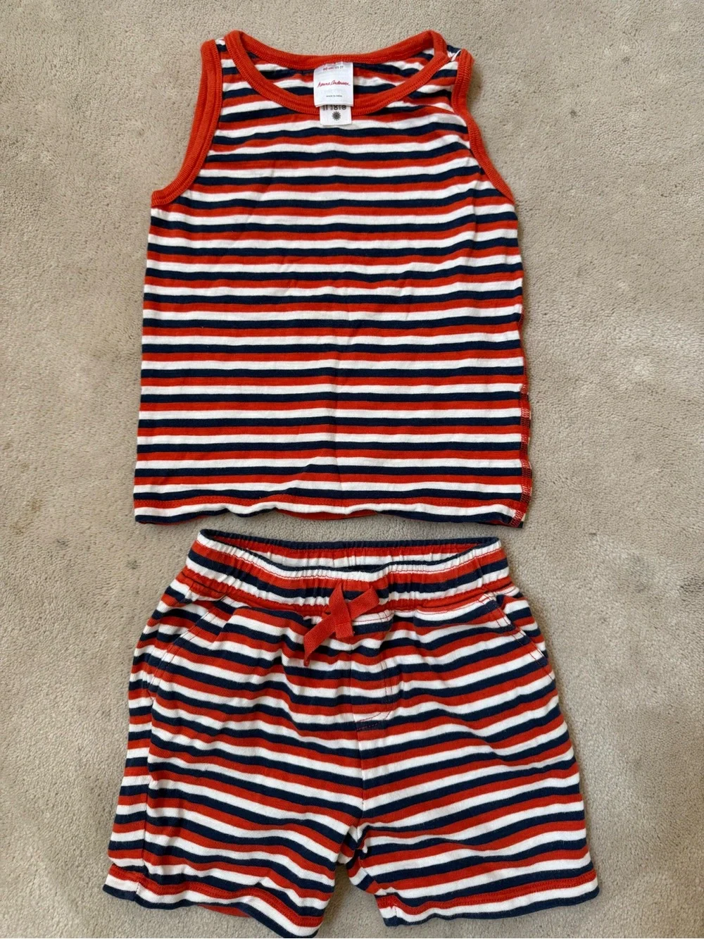 Hanna Andersson 100% cotton Red, Navy & White Striped Tank Top and Shorts Set